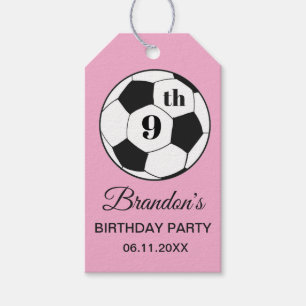 Étiquettes-cadeau Fête d'anniversaire de 9 ans Football Rose Filles