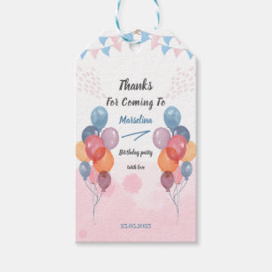 Étiquettes-cadeau Fête d'anniversaire de fille au ballon d'aquarelle