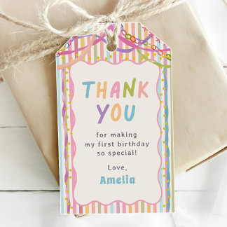 Étiquettes-cadeau Fête d'anniversaire de fille fantaisiste colorée