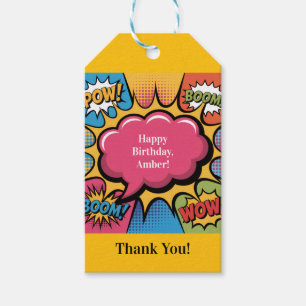 Étiquettes-cadeau Fête d'anniversaire de filles Colorée Pop Art Merc