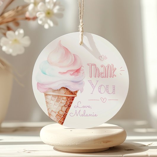 Étiquettes Cadeau Fête d'anniversaire de la crème glacée merci