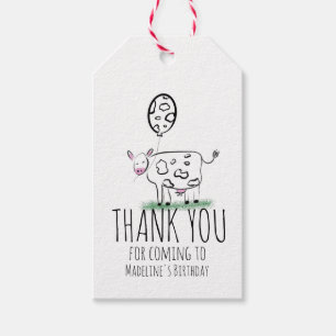 Étiquettes-cadeau Fête d'anniversaire de la ferme de vache drôle