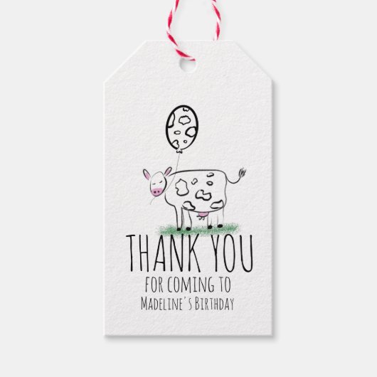 Étiquettes-cadeau Fête d'anniversaire de la ferme de vache drôle (Devant)