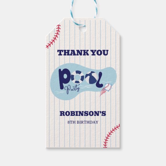 Étiquettes-cadeau Fête d'anniversaire de la piscine de baseball mode (Devant)