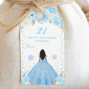 Étiquettes-cadeau Fête d'anniversaire de la princesse à la peau fonc