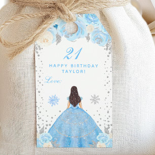 Étiquettes-cadeau Fête d'anniversaire de la princesse aux cheveux br