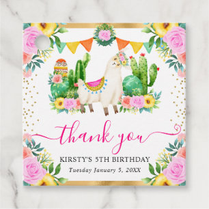 Étiquettes Cadeau Fête d'anniversaire de lama floral d'été à l'aquar