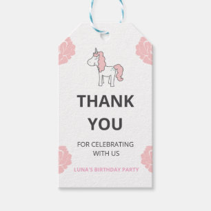 Étiquettes-cadeau Fête d'anniversaire de licorne rose magique Merci
