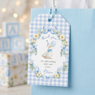 Étiquettes-cadeau Fête d'anniversaire de l'oie idiote ruban bleu