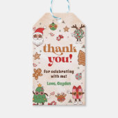 Étiquettes-cadeau Fête d'anniversaire de Noël rétro pour le premier  (Devant)