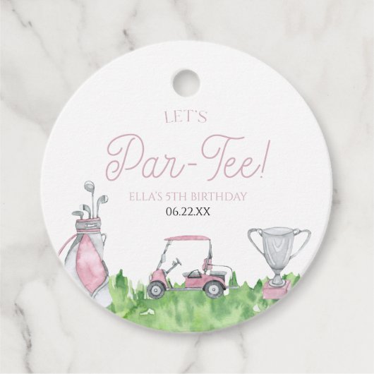 Étiquettes Cadeau Fête d'anniversaire de Par-Tee Pink Golf (Devant)