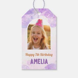 Étiquettes-cadeau Fête d'anniversaire de photo magique violette