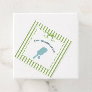 Étiquettes Cadeau Fête d'anniversaire de Pickleball rayée verte et b