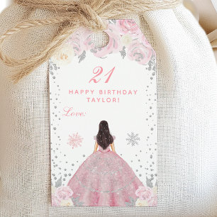Étiquettes-cadeau Fête d'anniversaire de princesse aux cheveux bruns