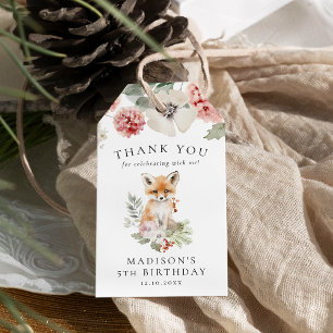 Étiquettes-cadeau Fête d'anniversaire de renard aquarelle mignonne