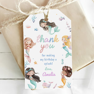 Étiquettes-cadeau Fête d'anniversaire de sirène fantaisiste sous la 