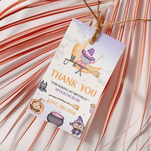 Étiquettes-cadeau Fête d'anniversaire de sorcière mignonne d'Hallowe