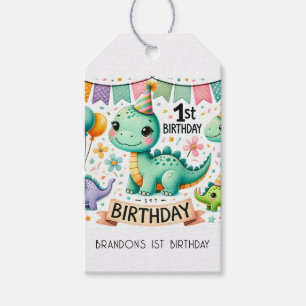 Étiquettes-cadeau Fête d'anniversaire des 1 an de Dinosaur Dino