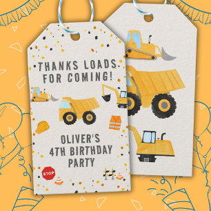 Étiquettes-cadeau Fête d'anniversaire des camions de construction