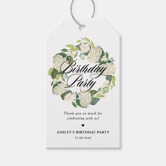 Étiquettes-cadeau Fête d'anniversaire d'Hydrangea Floral (Devant)