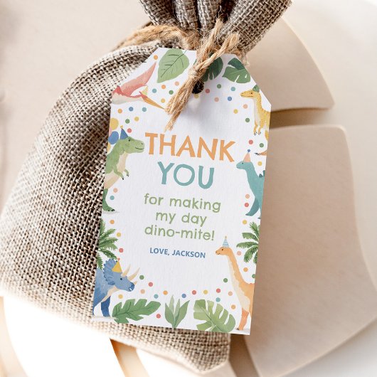 Étiquettes-cadeau Fête d'anniversaire dinosaure à l'aquarelle