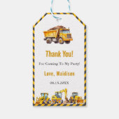 Étiquettes-cadeau Fête d'anniversaire du camion de construction (Devant)