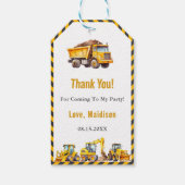 Étiquettes-cadeau Fête d'anniversaire du camion de construction (Dos)