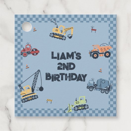 Étiquettes Cadeau Fête d'anniversaire du camion de construction pers (Devant)