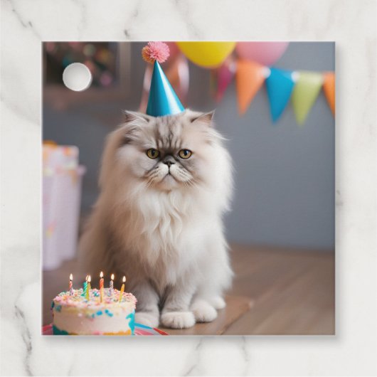 Étiquettes Cadeau Fête d'anniversaire du chat perse (Devant)