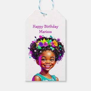 Étiquettes-cadeau Fête d'anniversaire Fille afro-américaine personna