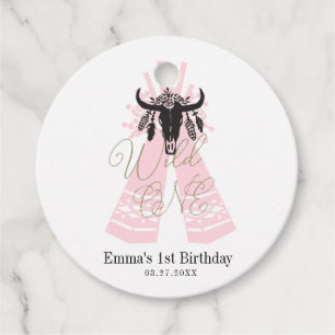 Étiquettes Cadeau Fête d'anniversaire fille Pink & Black Boho Wild O