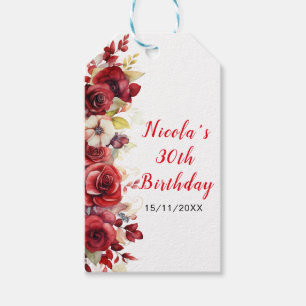 Étiquettes-cadeau Fête d'anniversaire florale de roses rouges romant