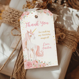 Étiquettes-cadeau Fête d'anniversaire licorne rose florale Merci