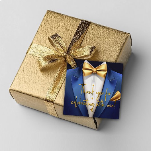 Étiquettes Cadeau Fête d'anniversaire Mens Blue Gold