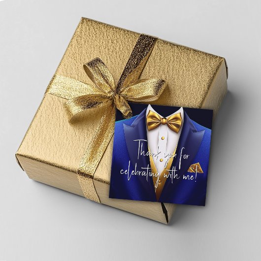 Étiquettes Cadeau Fête d'anniversaire Mens Royal Blue Gold