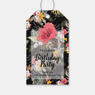 Étiquettes-cadeau Fête d'anniversaire Merci Ananas et Hibiscus