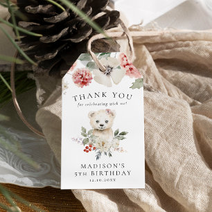Étiquettes-cadeau Fête d'anniversaire ours polaire aquarelle mignonn