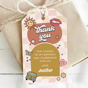 Étiquettes-cadeau Fête d'anniversaire rétro Groovy Daisy 1ère année