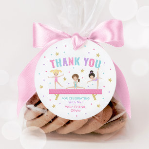 Étiquettes Cadeau Fête d'anniversaire rose de gymnastique