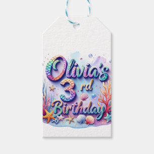 Étiquettes-cadeau Fête d'anniversaire sirène Nom personnalisé Âge Ol