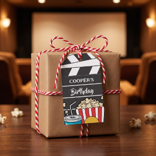Étiquettes-cadeau Fête d'anniversaire soirée cinéma pour garçons