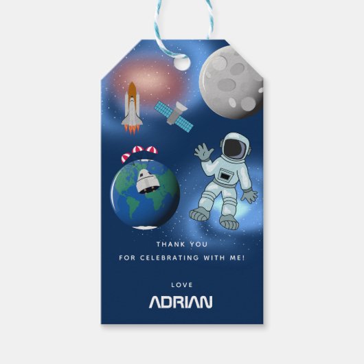 Étiquettes-cadeau Fête d'anniversaire sur le thème de l'astronaute d (Devant)
