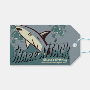 Étiquettes-cadeau Fête d'anniversaire sur le thème du requin rétro