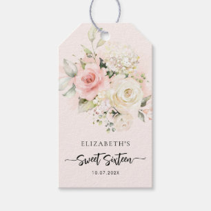 Étiquettes-cadeau Fête d'anniversaire Sweet 16 aquarelle rose floral