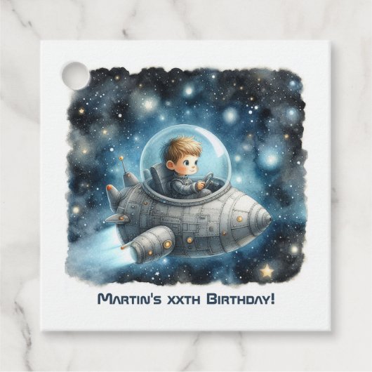 Étiquettes Cadeau Fête d'anniversaire Thème Espace Bébé Fusée (Devant)