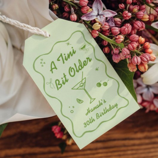 Étiquettes-cadeau Fête d'anniversaire thème Martini Un peu plus âgée
