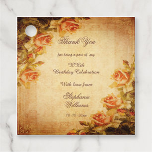 Étiquettes Cadeau Fête d'anniversaire Vintage Damask Shabby Chic Ros