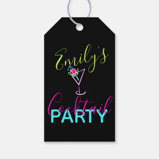 Étiquettes-cadeau Fête d'art moderne Cocktail Néon (Devant)