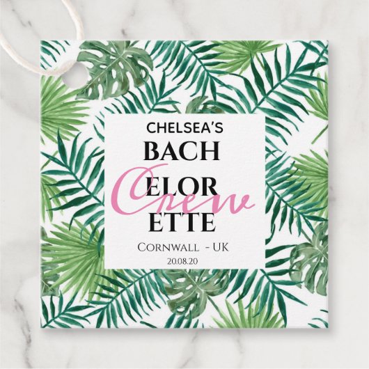 Étiquettes Cadeau Fête de Bachelorette Feuilles Tropicales de Verdur (Devant)