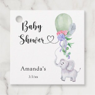 Étiquettes Cadeau Fête de bébé ballon et éléphant